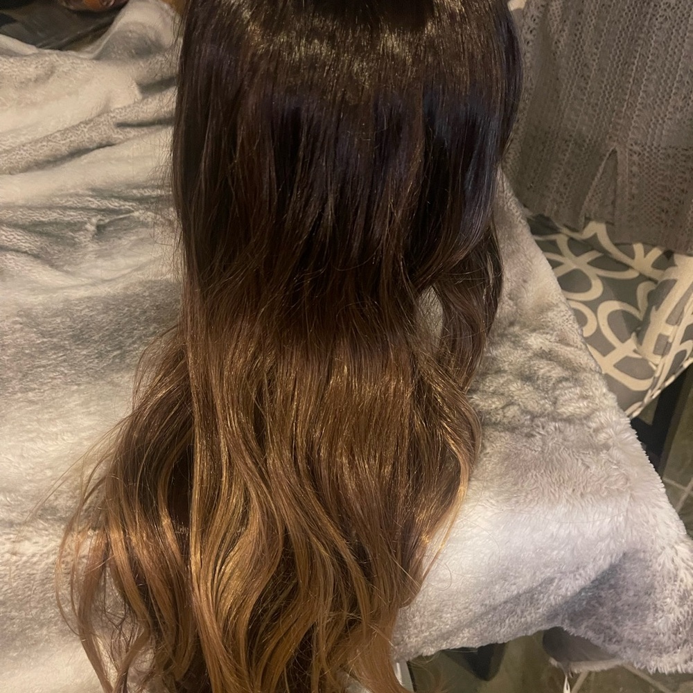 New synthetic costume wig. Brown blonde balayage.
